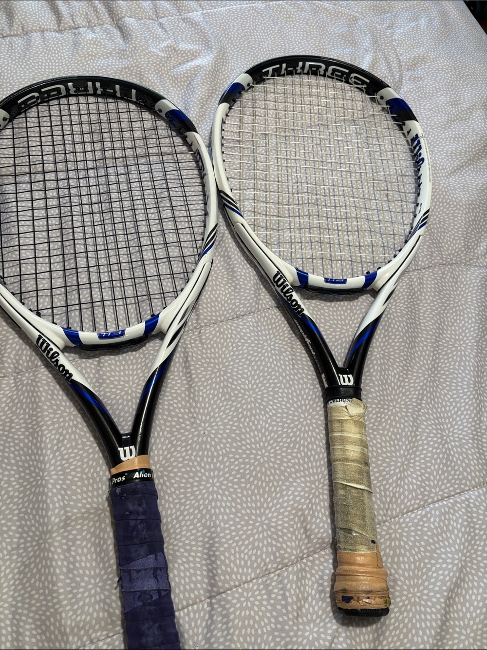 Wilson White, Black & Blue Tennis Racquet Pair